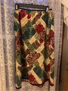 Patchwork Floral Print Skirt in Red, Teal & Cream